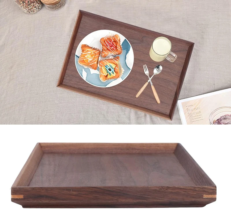 Buachois Holz Tablett, 35 x 25cm Rechteckig Serviertablett Teetablett Deko 35x25cm, 35x25cm