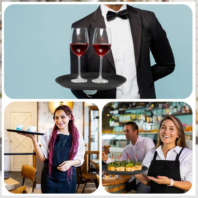 Schwarzes Rundtablett -40 cm Serviertablett 8er Set Bartablett rutschfestes Serviertablett für Speis