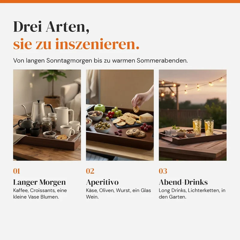Serviertablett Holz mit Griffen – Akazien-Holztablett, gross 48x38 cm 48 x 38 x 5 cm, 48 x 38 x 5 cm