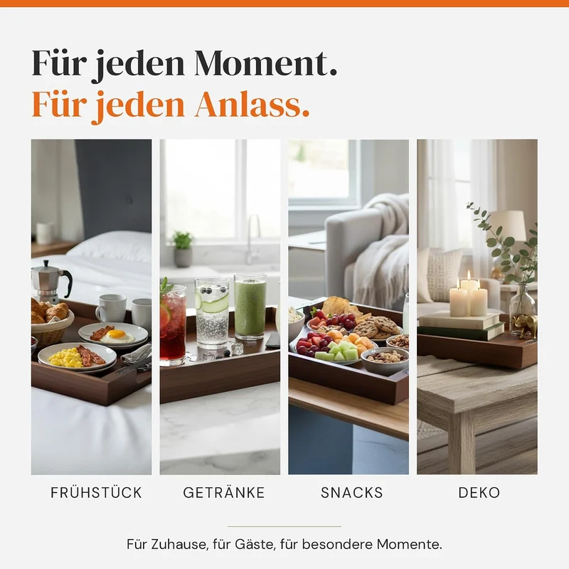 Serviertablett Holz mit Griffen – Akazien-Holztablett, gross 48x38 cm 48 x 38 x 5 cm, 48 x 38 x 5 cm