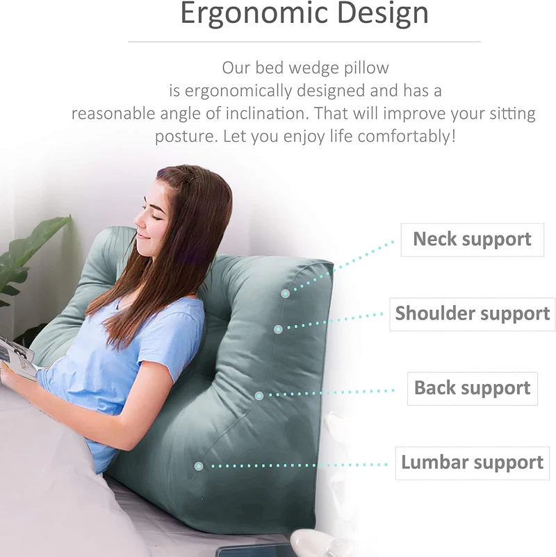 Johnear Rückenkissen Samt ergonomisch für Sofa & Bett (Grau, 160cm) Grau 160cm, Grau 160cm