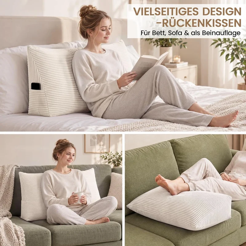 SLIGUY Rückenkissen Lang Keilkissen Lesekissen für Bett und Sofa 70-Elfenbeinfarben, 70-Elfenbeinfar