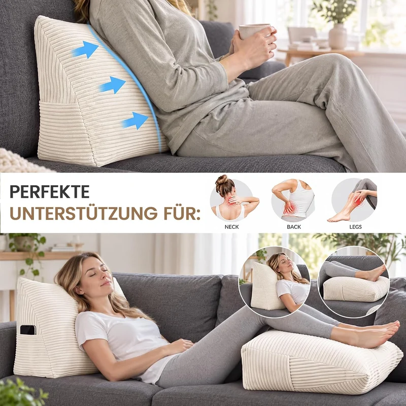 SLIGUY Rückenkissen Lang Keilkissen Lesekissen für Bett und Sofa 70-Elfenbeinfarben, 70-Elfenbeinfar