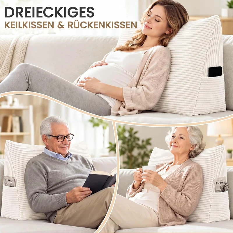 SLIGUY Rückenkissen Lang Keilkissen Lesekissen für Bett und Sofa 70-Elfenbeinfarben, 70-Elfenbeinfar