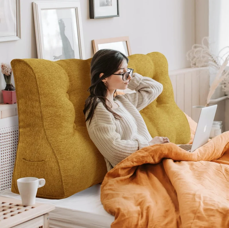 Johnear Rückenkissen Ergonomisch Gekrümmt für Sofa & Bett (Gelb, 120cm) Gelb 120cm, Gelb 120cm