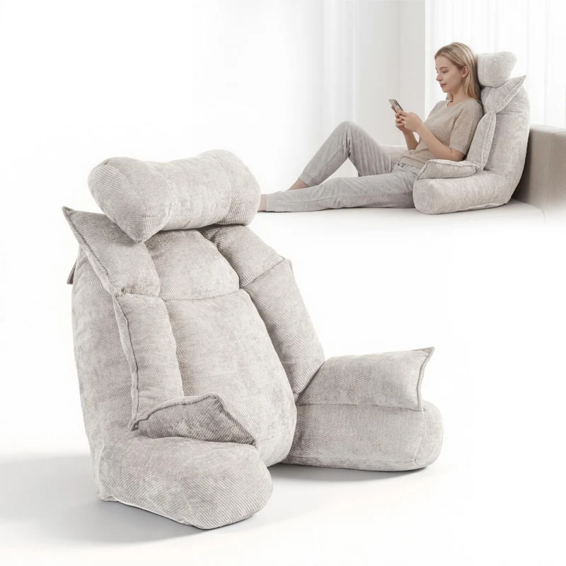Johnear Lesekissen Rückenkissen für Bett und Sofa mit Armlehnen (Cremeweiss), Cremeweiss