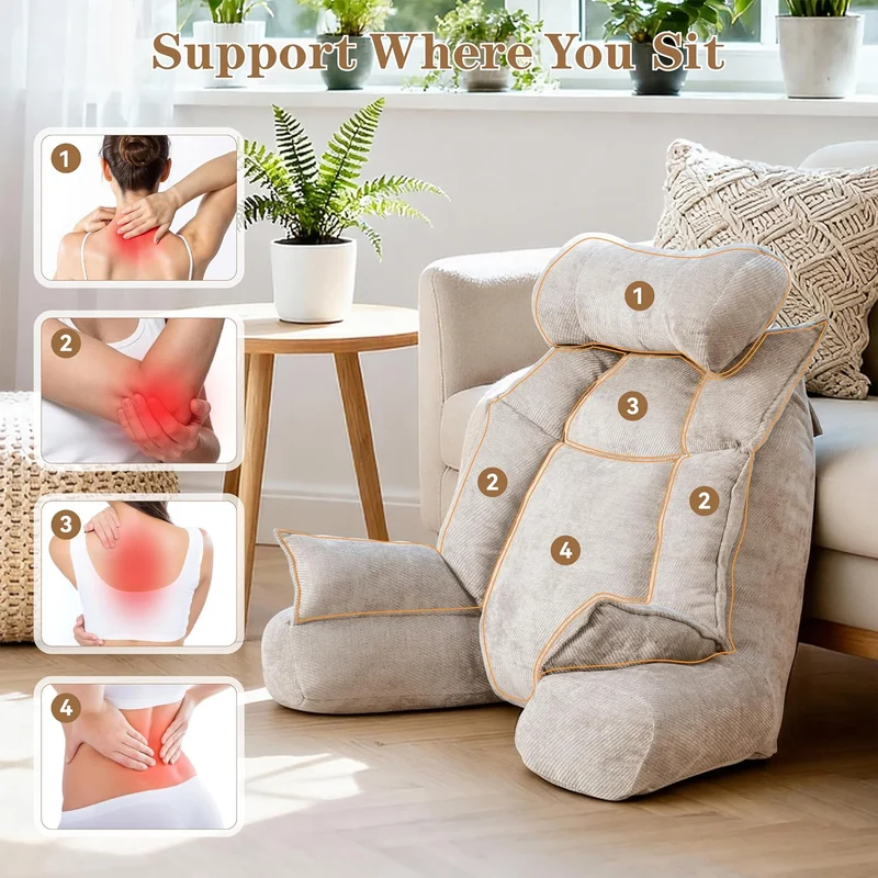 Johnear Lesekissen Rückenkissen für Bett und Sofa mit Armlehnen (Cremeweiss), Cremeweiss