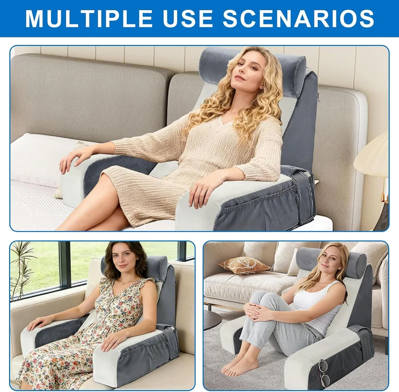 Grosses Lesekissen für Erwachsene mit abnehmbarer Nackenrolle und Armlehne, Ergonomisches Rückenkiss