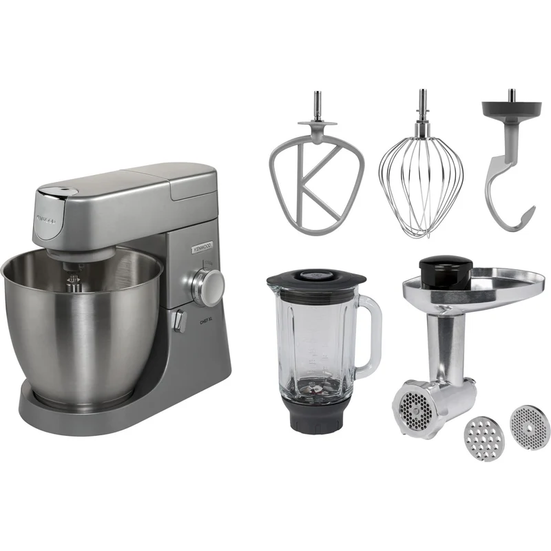 Kenwood Chef Knetmaschine Planetaria, Silber Rührmaschine + Mixer + Fleischwolf 6.7 grau Bundle mit