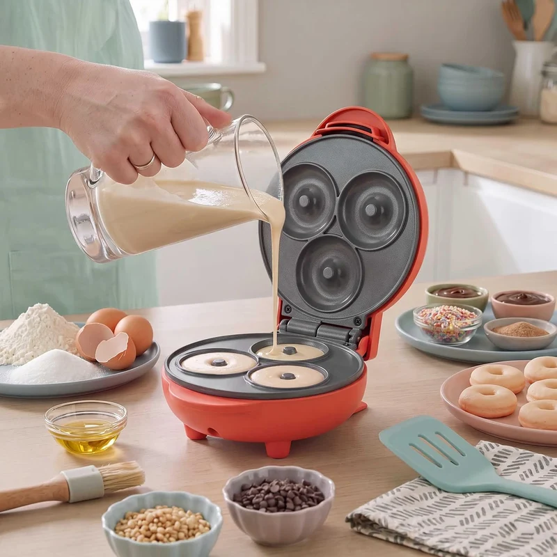 Giles & Posner Funfair Mini-Donutmaker, 3 Donuts, 550 W Einheitsgrösse Red, Einheitsgrösse Red