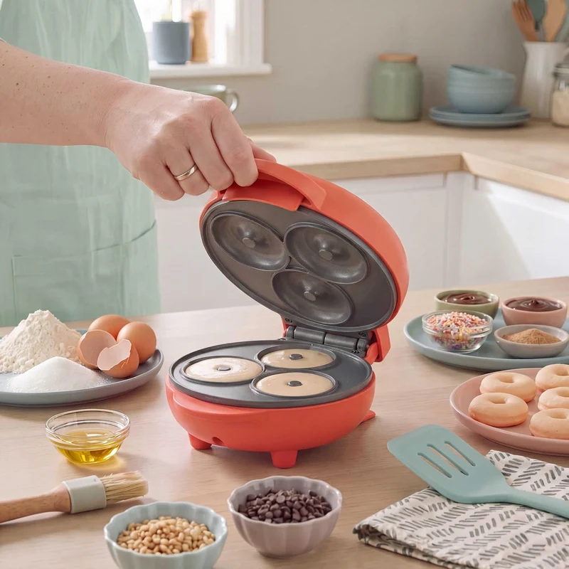 Giles & Posner Funfair Mini-Donutmaker, 3 Donuts, 550 W Einheitsgrösse Red, Einheitsgrösse Red