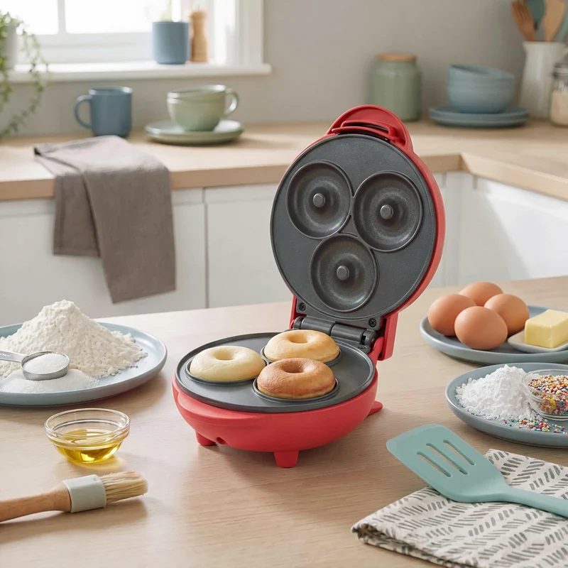 Giles & Posner Funfair Mini-Donutmaker, 3 Donuts, 550 W Einheitsgrösse Red, Einheitsgrösse Red