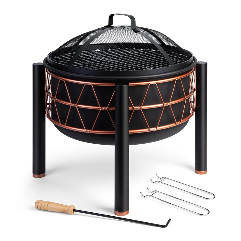VonHaus Feuerstelle – 2-in-1 Feuerschale mit BBQ-Grill für Garten, Terrasse und Outdoor, aus schwarz