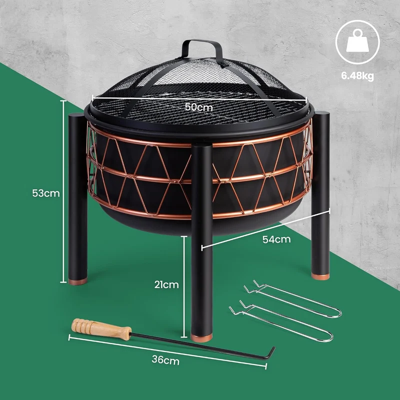 VonHaus Feuerstelle – 2-in-1 Feuerschale mit BBQ-Grill für Garten, Terrasse und Outdoor, aus schwarz