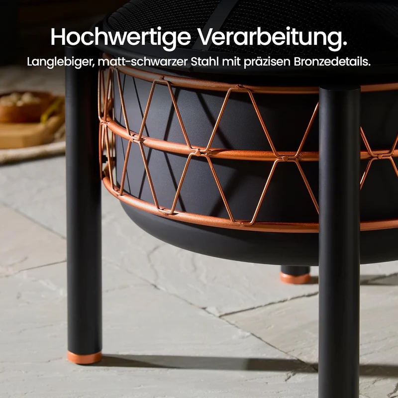 VonHaus Feuerstelle – 2-in-1 Feuerschale mit BBQ-Grill für Garten, Terrasse und Outdoor, aus schwarz