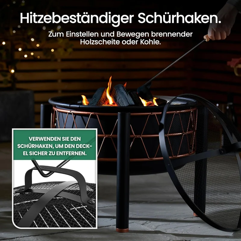 VonHaus Feuerstelle – 2-in-1 Feuerschale mit BBQ-Grill für Garten, Terrasse und Outdoor, aus schwarz