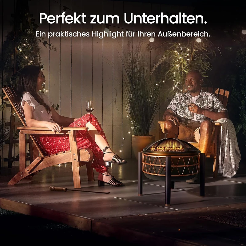 VonHaus Feuerstelle – 2-in-1 Feuerschale mit BBQ-Grill für Garten, Terrasse und Outdoor, aus schwarz