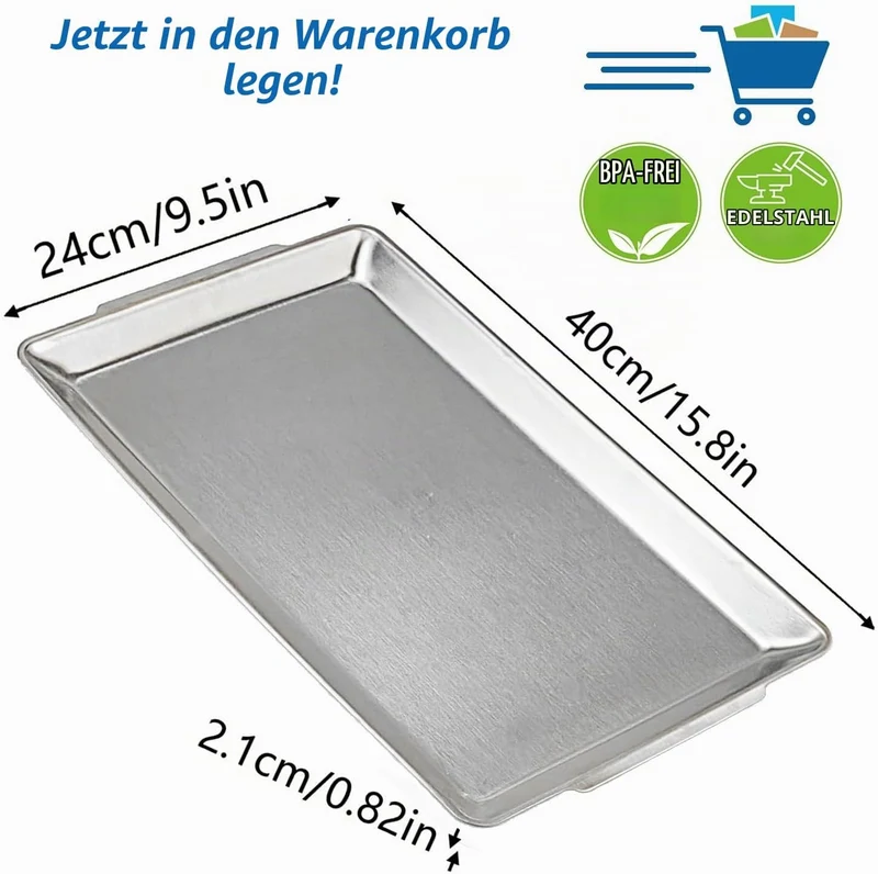 40x24cm grosse Serviertablett,robuste grosse Servierplatten aus Edelstahl,Splitter- und Kratzfest,Si