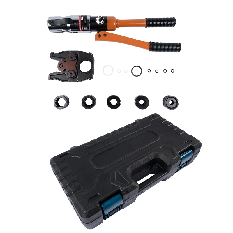 Profi Presszange V-Kontur (hydraulisch) 12-15-18-22-28 Set Presswerkzeug mit 360° drehbarem Kopf für