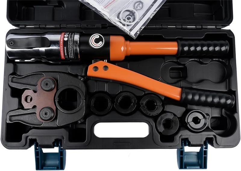 Profi Presszange V-Kontur (hydraulisch) 12-15-18-22-28 Set Presswerkzeug mit 360° drehbarem Kopf für