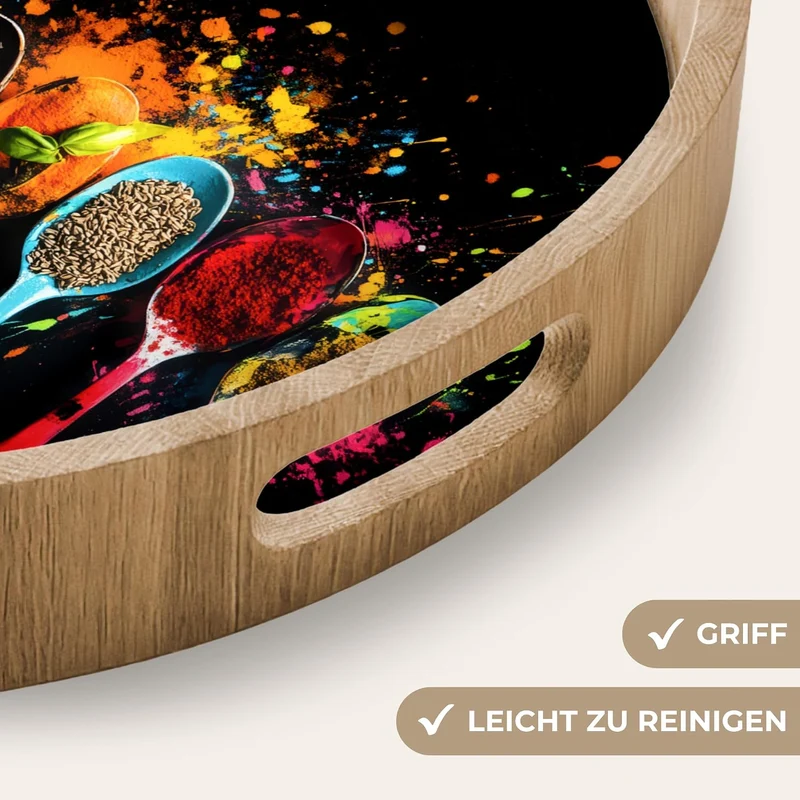 Serviertablett Servierplatte Eichenholz Servier Tablett Mit Henkel Löffel - Gewürze 50 cm, Löffel -