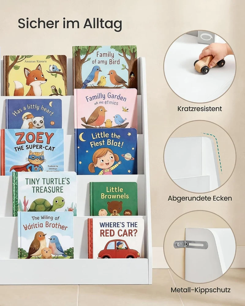 SONGMICS Bücherregal Kinder, Kinderregal, Montessori Regal mit 5 Ebenen, für Bilderbücher, Kinderzim