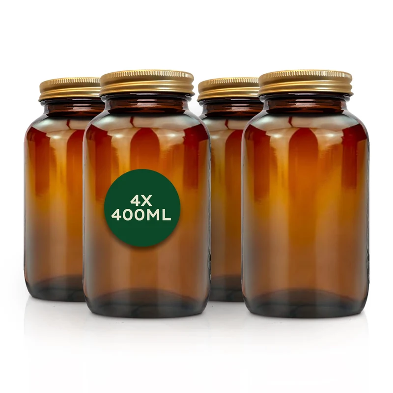 Nature Basics Vorratsdosen Glas Set - 4 x 400 ml - Braungläser mit Gewinde und dicht schliessendem A