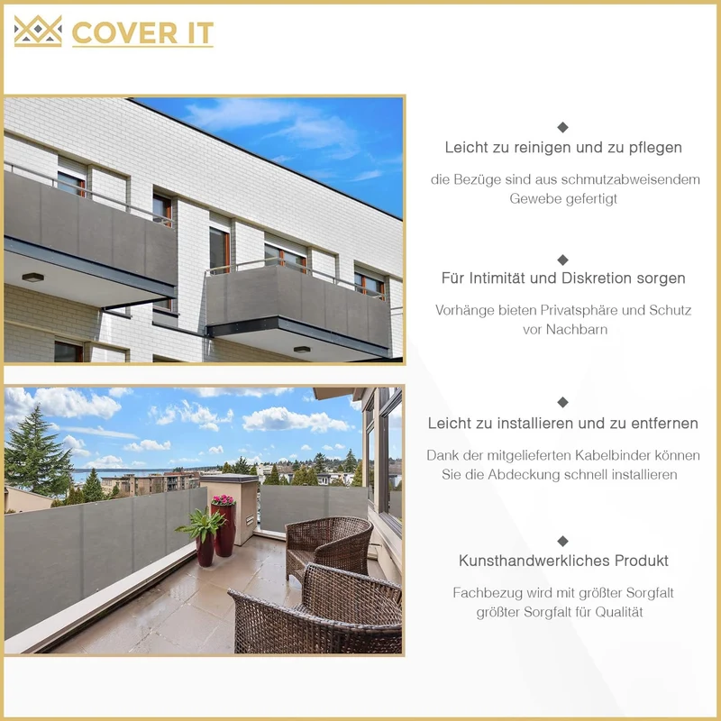COVER IT Balkon Sichtschutz 100 x 600 cm Grau, 100 x 600 cm Grau
