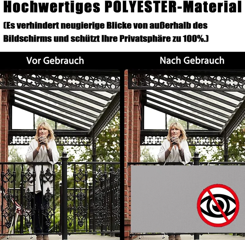 balkonbespannung 80 cm hoch Grau Windschutz Balkon Blickdichte 100% Privatsphäre Wetterfest UV-Schut