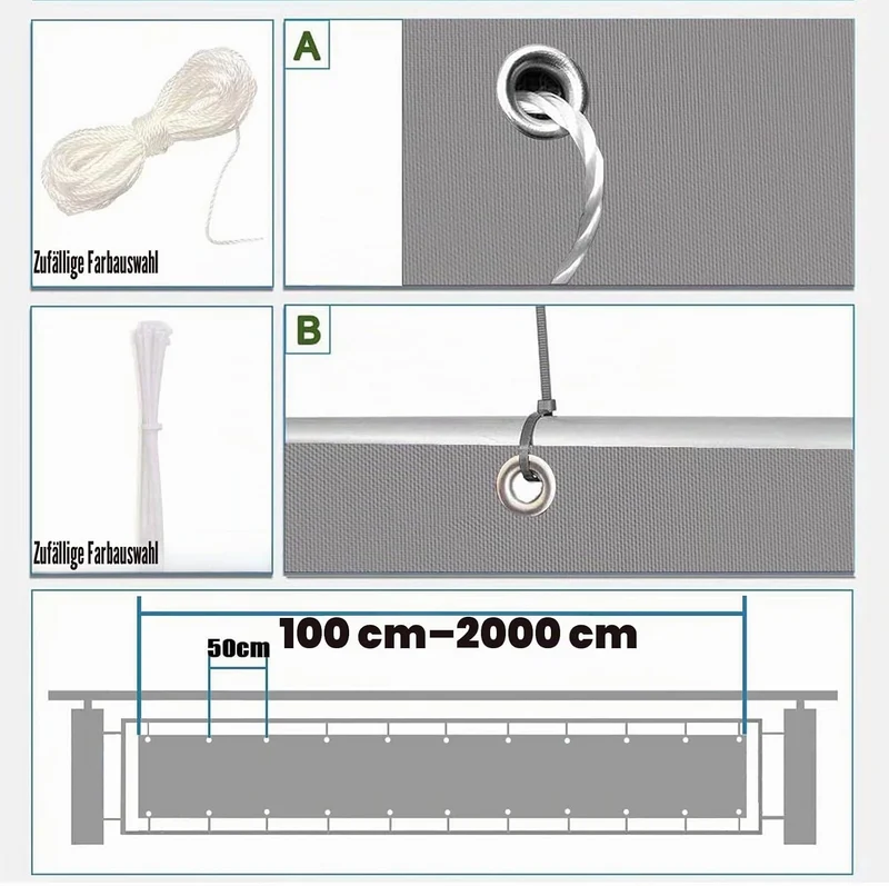 balkonbespannung 80 cm hoch Grau Windschutz Balkon Blickdichte 100% Privatsphäre Wetterfest UV-Schut