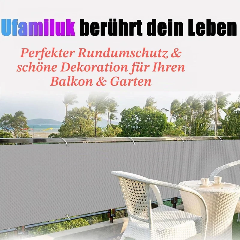 balkonbespannung 80 cm hoch Grau Windschutz Balkon Blickdichte 100% Privatsphäre Wetterfest UV-Schut