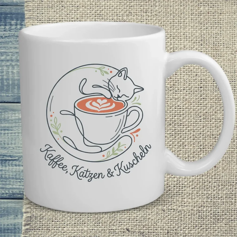 Kaffee Katzen Kuscheln - Tasse
