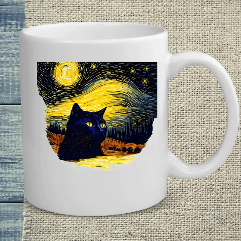 Schwarze Katze im Abendhimmel - Tasse