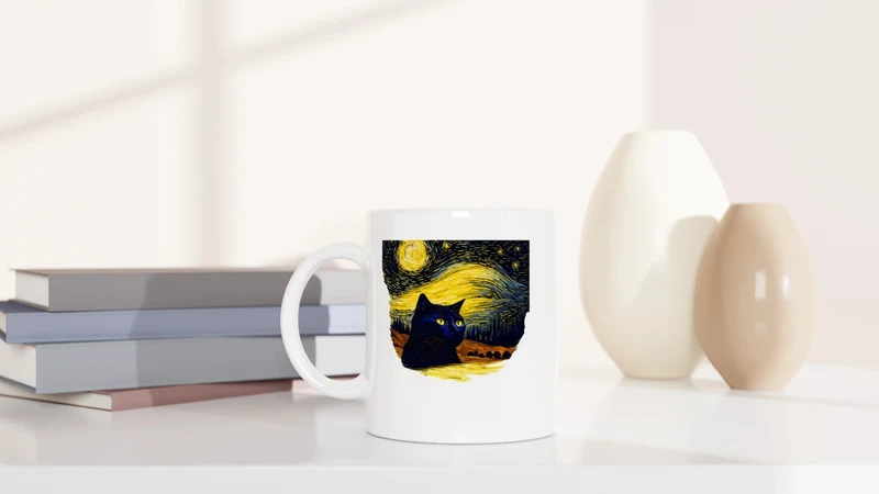 Schwarze Katze im Abendhimmel - Tasse