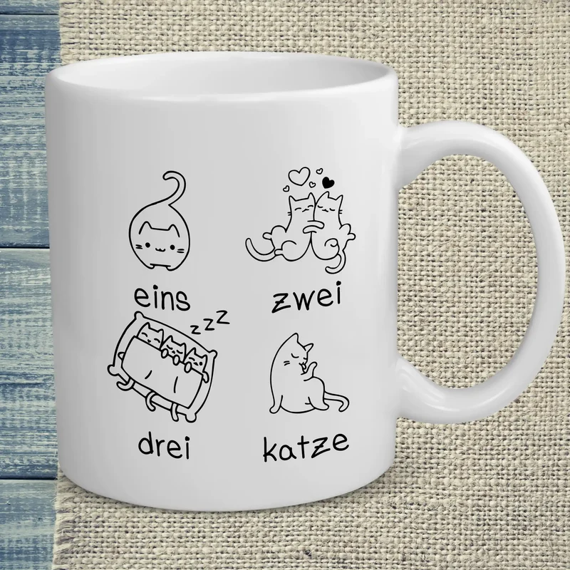eins zwei drei katze zzz - Tasse