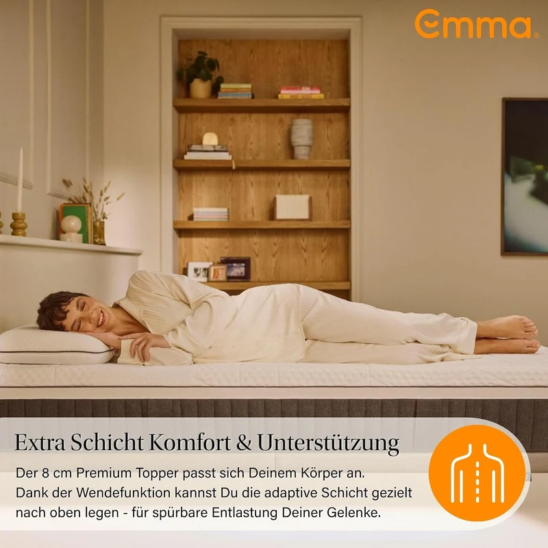 Emma Premium-Matratzenauflage 90 x 200 cm, 8 cm | 2 temperaturausgleichende & Feste Schichten | HRX-
