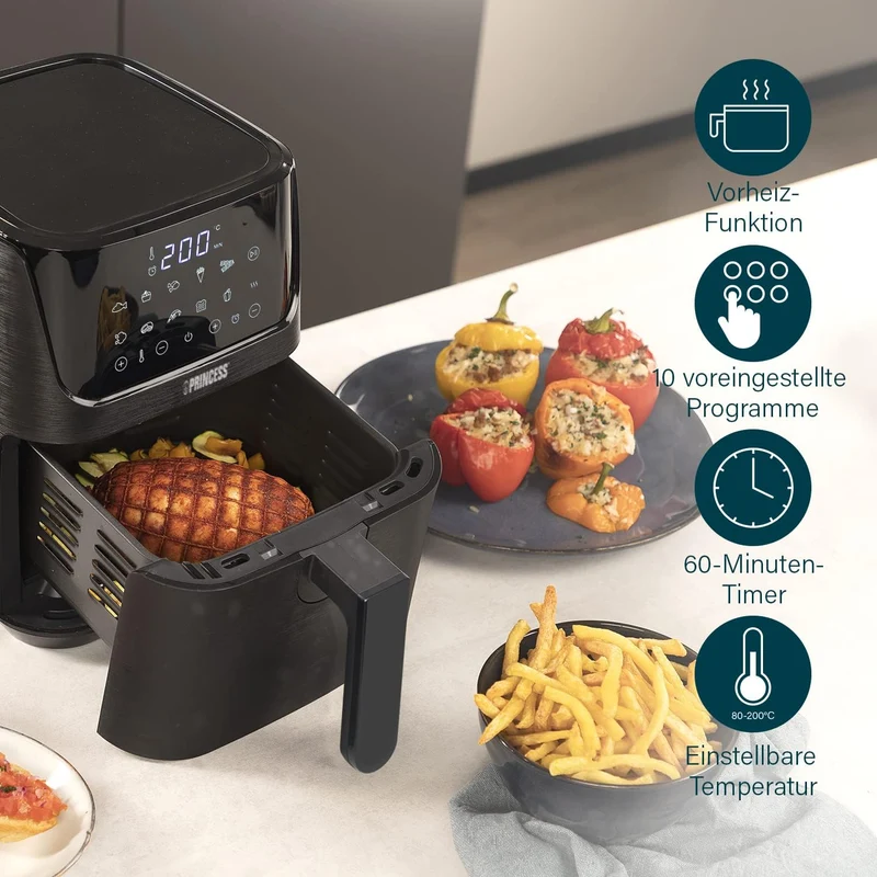 Princess Heissluftfritteuse mit 3,5 L – 70% weniger Energieverbrauch – 11 Programme – Inklusive Reze