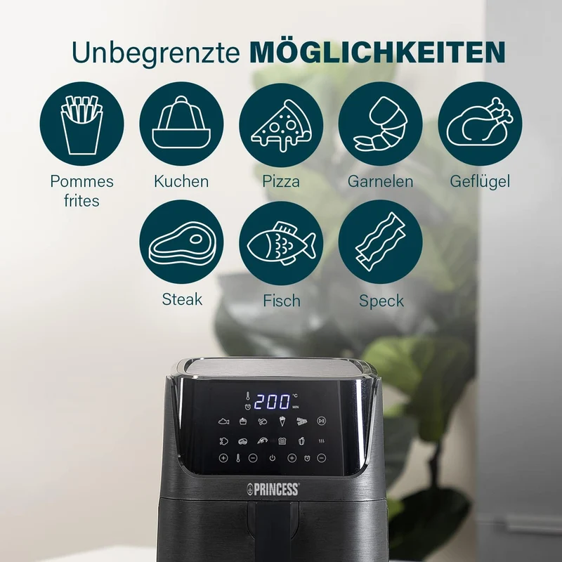 Princess Heissluftfritteuse mit 3,5 L – 70% weniger Energieverbrauch – 11 Programme – Inklusive Reze