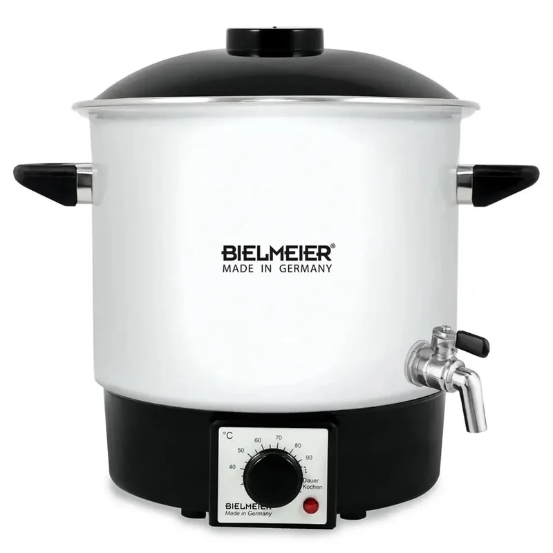 Bielmeier Einkochautomat 9L Emaille Weiss – 1000W Einkochtopf mit 3/8″ Edelstahl-Auslaufhahn & Ersat