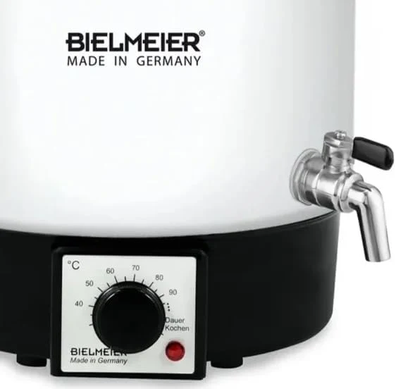 Bielmeier Einkochautomat 9L Emaille Weiss – 1000W Einkochtopf mit 3/8″ Edelstahl-Auslaufhahn & Ersat