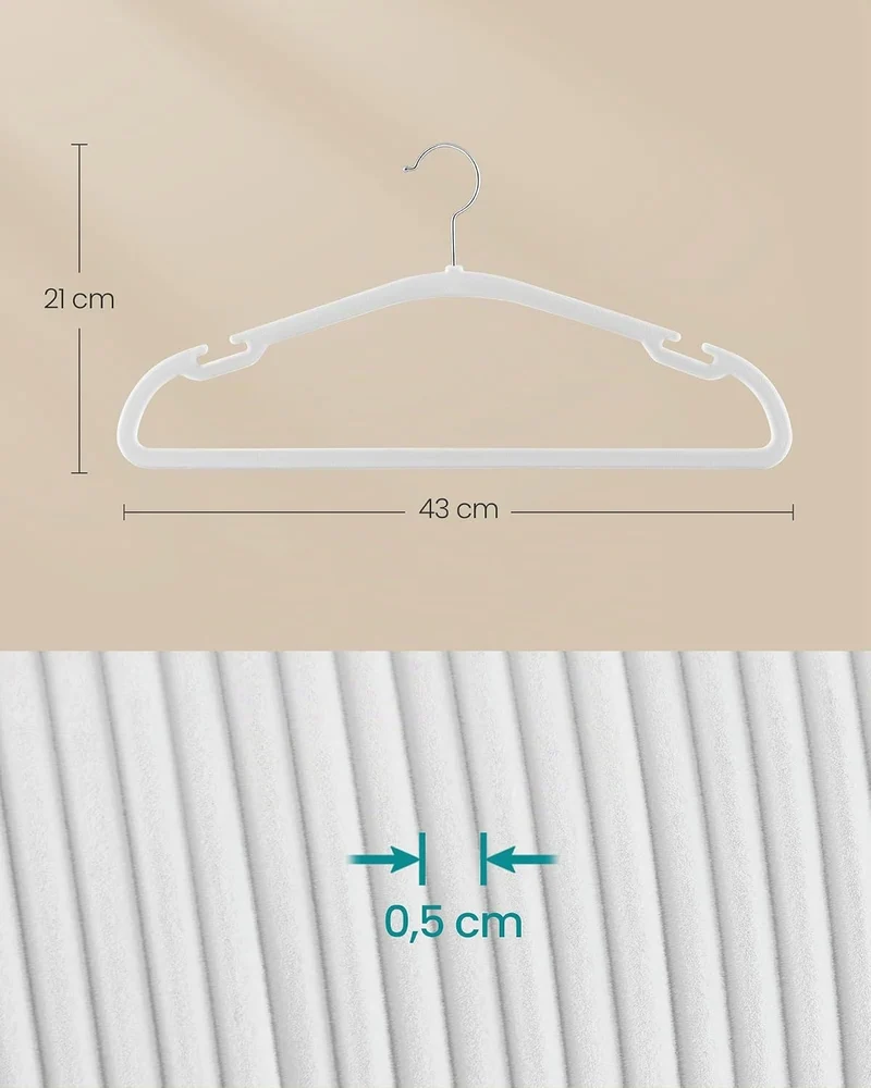 SONGMICS Kleiderbügel Samt, Bügel 50er Set, 43 x 21 cm, Samtbügel rutschfest, breite Schulterkerben,