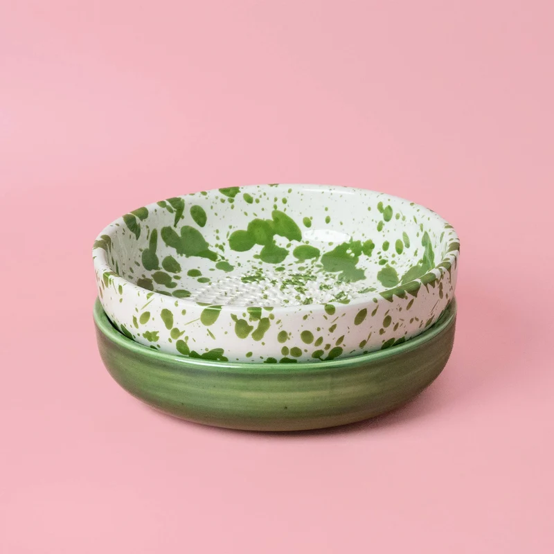 Keramikreibe "Moos" Groß für Knoblauch, Ingwer & Gewürze grün
