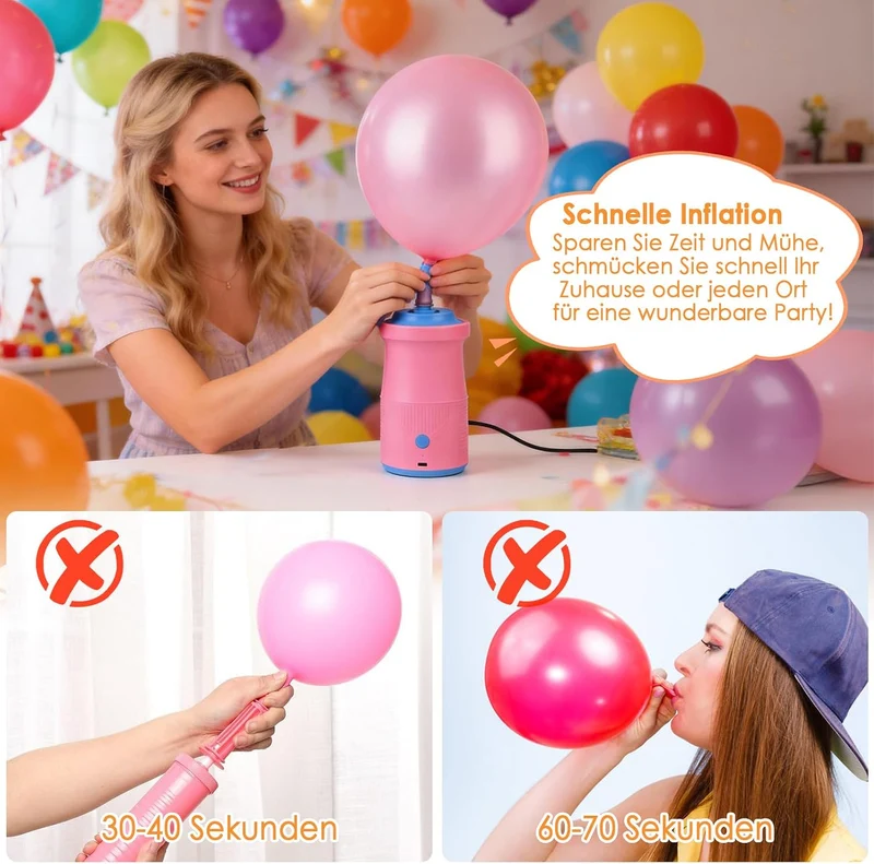 Luftballonpumpe Elektrisch,2000mAh Ballonpumpe Elektrisch mit 3 Luftdüsen,Tragbar Balloon Pump Luftb