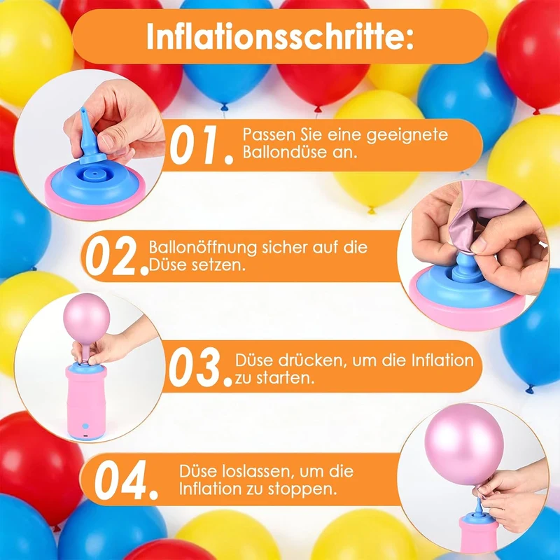 Luftballonpumpe Elektrisch,2000mAh Ballonpumpe Elektrisch mit 3 Luftdüsen,Tragbar Balloon Pump Luftb