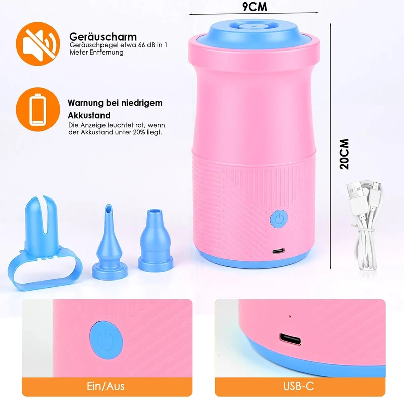 Luftballonpumpe Elektrisch,2000mAh Ballonpumpe Elektrisch mit 3 Luftdüsen,Tragbar Balloon Pump Luftb