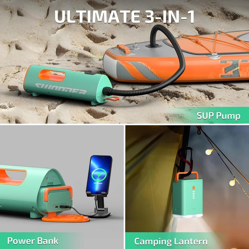 Swonder Seafalcon SUP Pumpe Akku, 3-in-1 wiederaufladbare elektrische Luftpumpe mit Abnehmbarer Batt
