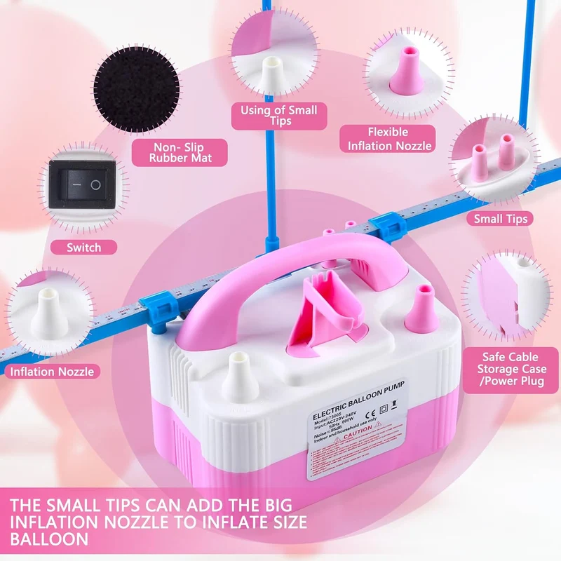 Luftballonpumpe Elektrisch,600W Elektrische Ballonpumpe Luftpumpe für Ballons,Doppeldüse Inflatorgeb
