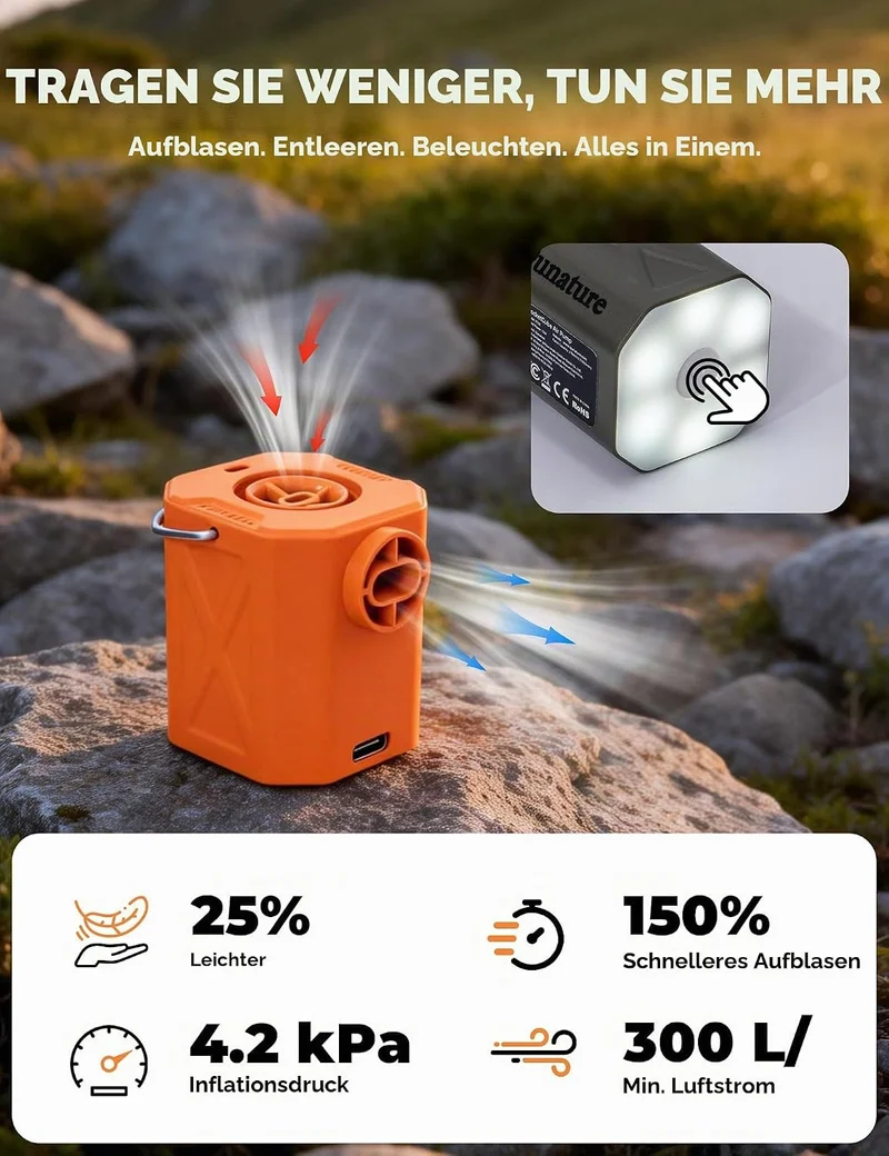 Mini Elektrische Luftpumpe 4.2kPa 150L/min, Tragbar 45g Orange, Orange