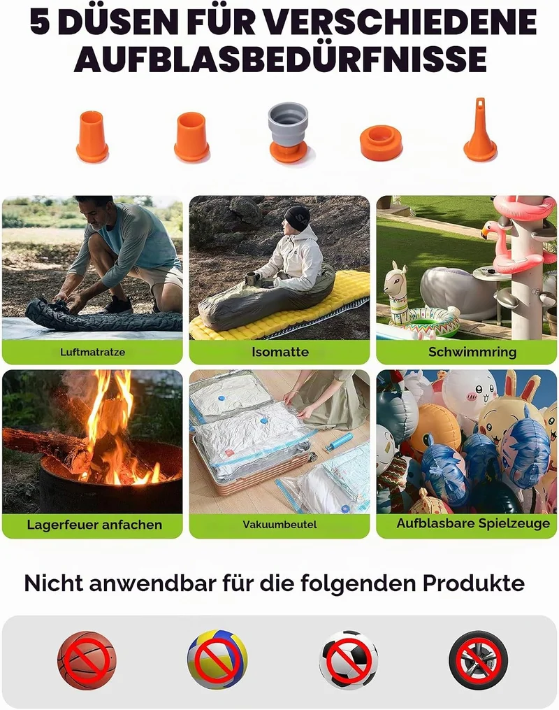 Mini Elektrische Luftpumpe 4.2kPa 150L/min, Tragbar 45g Orange, Orange