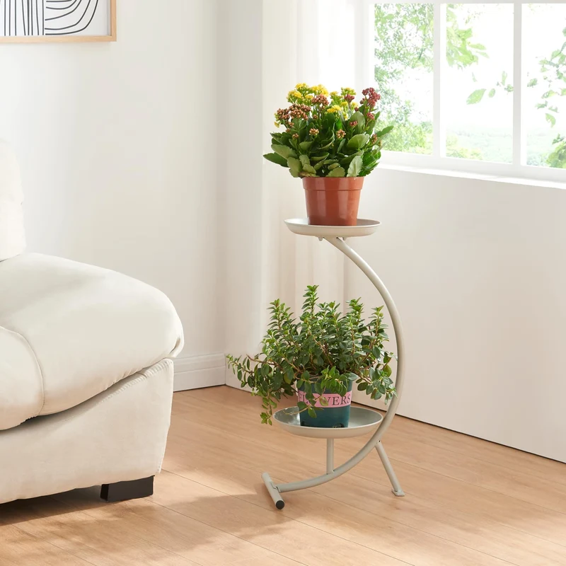 [en.casa] Blumenständer Aalten Pflanzenständer in Halbmondform Pflanzenregal mit 2 Ablagen Blumenreg